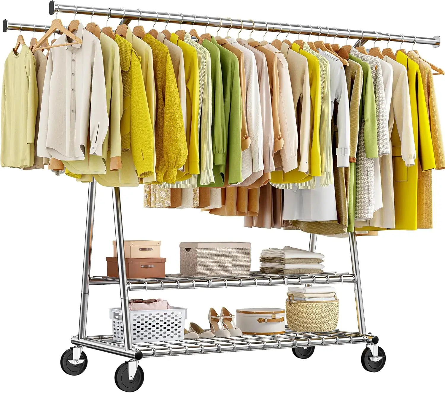 

Raybee 78" Heavy Duty Clothes Rack, Holds 630 LBS & 450+ Items, Double Rod Commercial Garment Rack with Wheels, Chrome