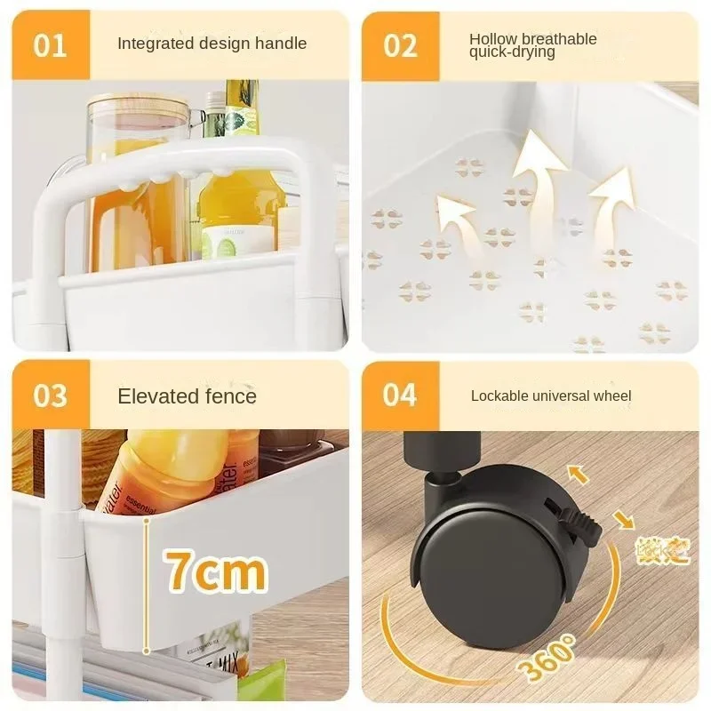 رف تخزين متنقل، منظم عربة المطبخ المنزلي، عربة متعددة الوظائف مع عجلات، ملحقات منزلية، رف كتب متعدد الطوابق #4