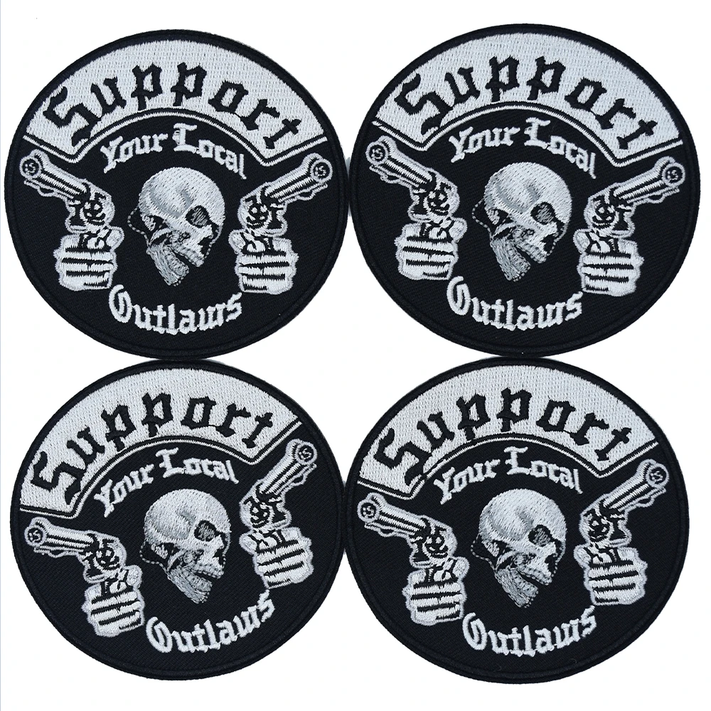 Support your local outlaws motorcycle patch embroidery iron on skull bones biker custom for jacket free shipping