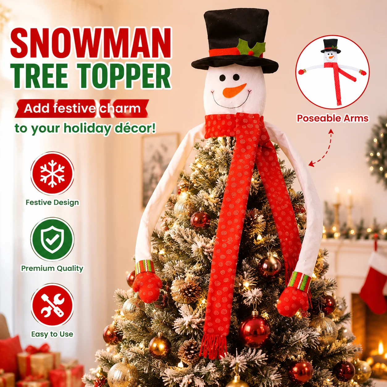 Christmas Tree Topper Doll Snowman Xmas Tree Top Ornament Soft Fabric Doll for Christmas Tree Home Holiday Party Decoration