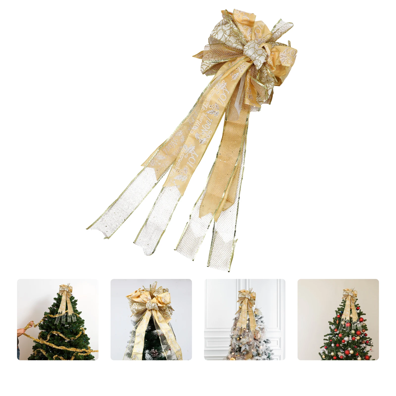 

Christmas Tree Top Bow Bowknot Decor Topper Decoration Gold Decorations Wedding