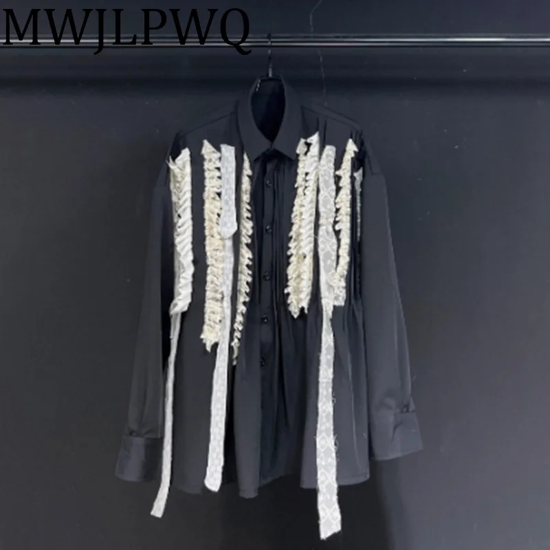 

MWJLPWQ Мужские уличные рубашки, модные плиссированные однобортные однобортные рубашки унисекс с длинными рукавами и лацканами, свободные повседневные топы Tide 010653