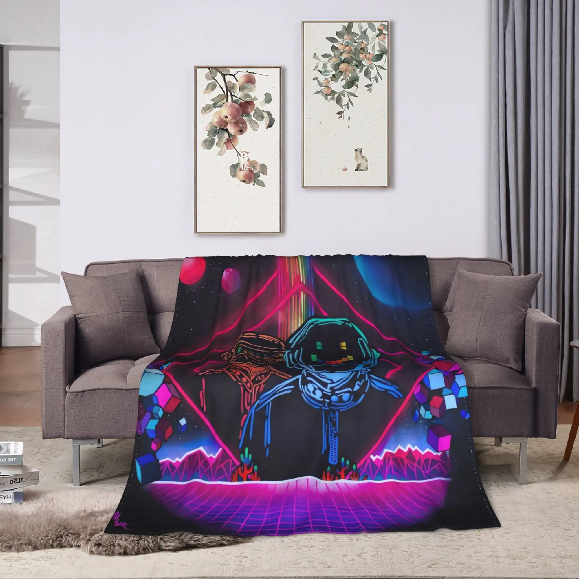 Daft Punk Electronic Music Throw Blanket Soft Funny Blankets  For Couch Chair Picnic Flannel Bedspread Bed Cover