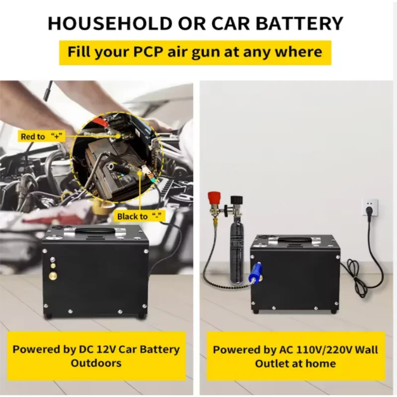 TUDIVING Customized OEM Convenient Electric 12V Portable Auto Stop 4500psi Pump PCP Inflation Air Compressor for Paintball Game