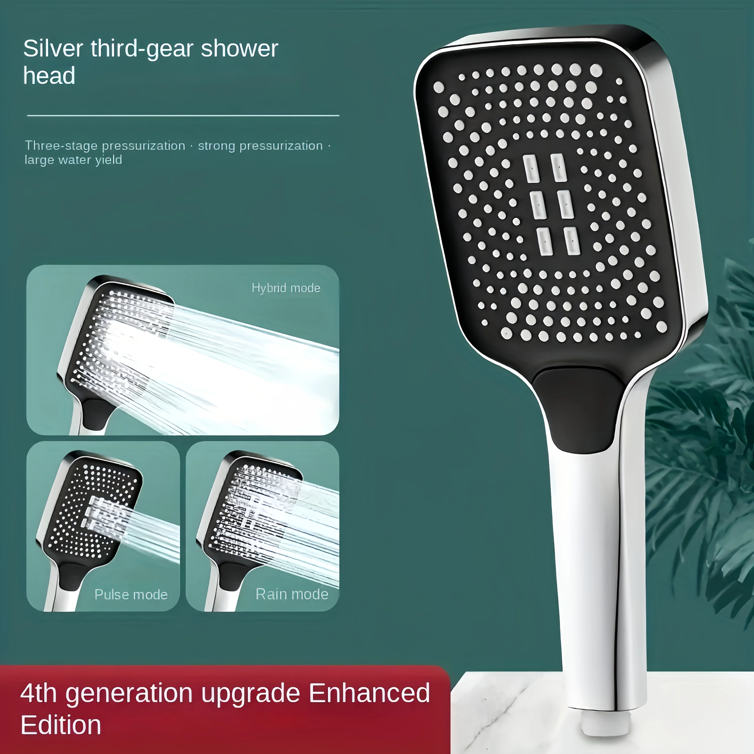 RAINCO GOREGE Square Push Button Shower Head - High Pressure Rainfall Shower with Anti-Clog Large Nozzles, Chrome Finish for Bat