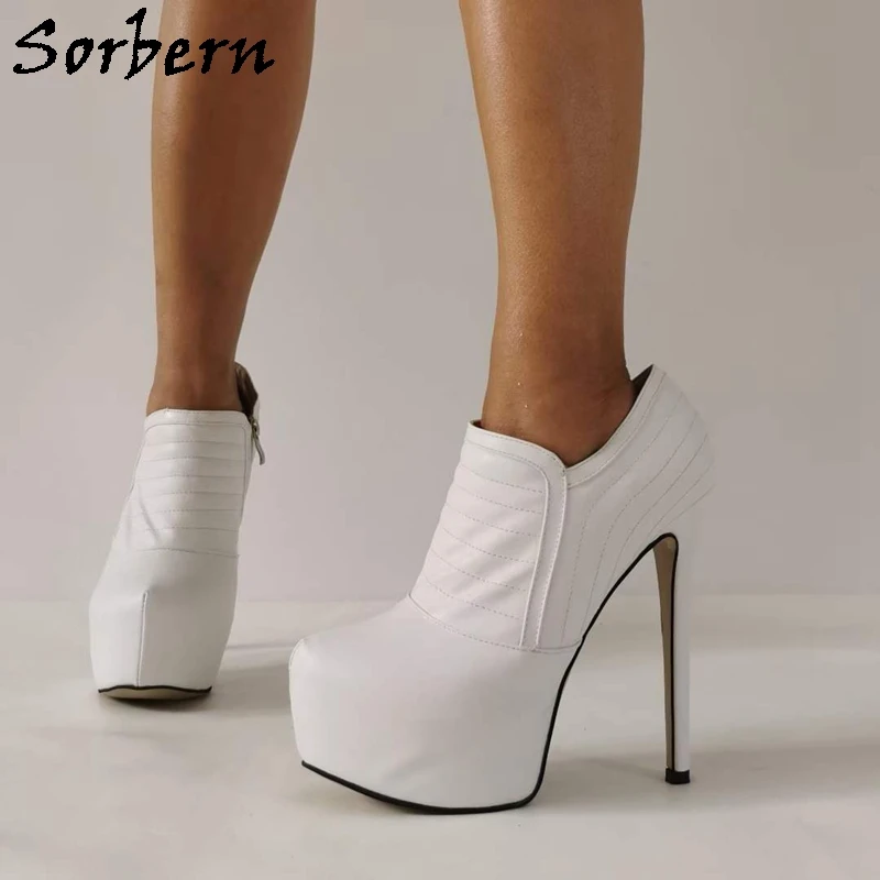 

Sorbern White High Heel Women Pump Shoes Invisible Platform Shoe Custom Multi Colors 15Cm Stilettso Slip On Zipper Up Party Heel