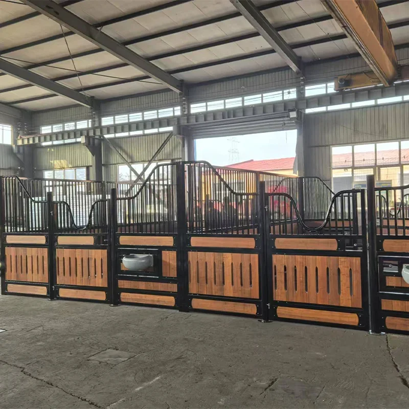 Heavy Duty Indoor Modern Style Customized Bamboo Horse Stall Stable Fronts Door Black Powder Coated Horse Stable Stall Panels