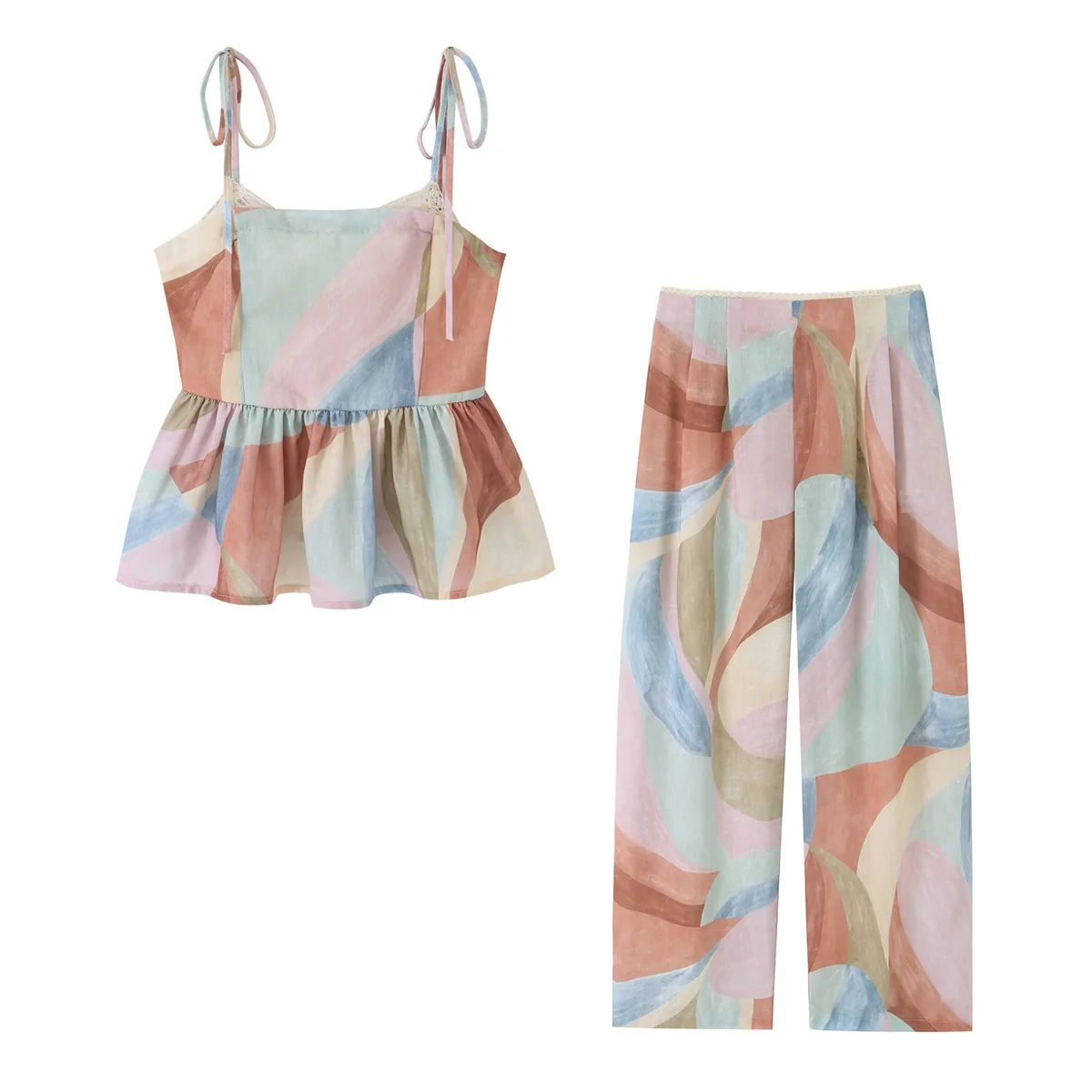 

Dave&Di New Printed Camisole Top Wide Leg Pants Set Woman Clothes Pant Sets New Two Piece Set Women's Suit Ropa Mujer