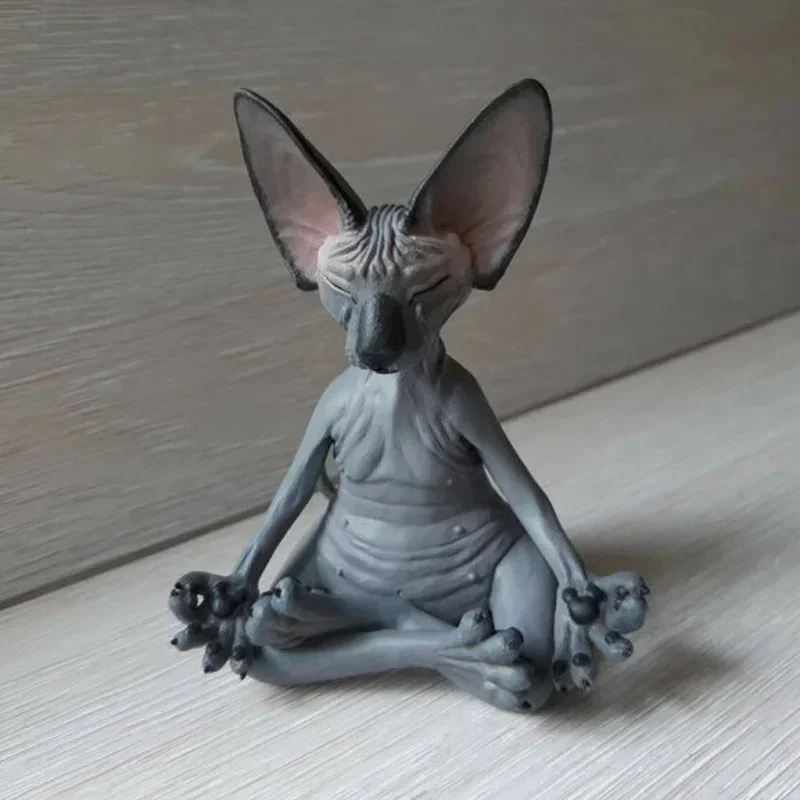 Home Table Creative Crafts Meditation Yoga Happy Cat Whimsical Buddha Sphinx Figurine Art Decor Sculpture Outdoor Garden Statue