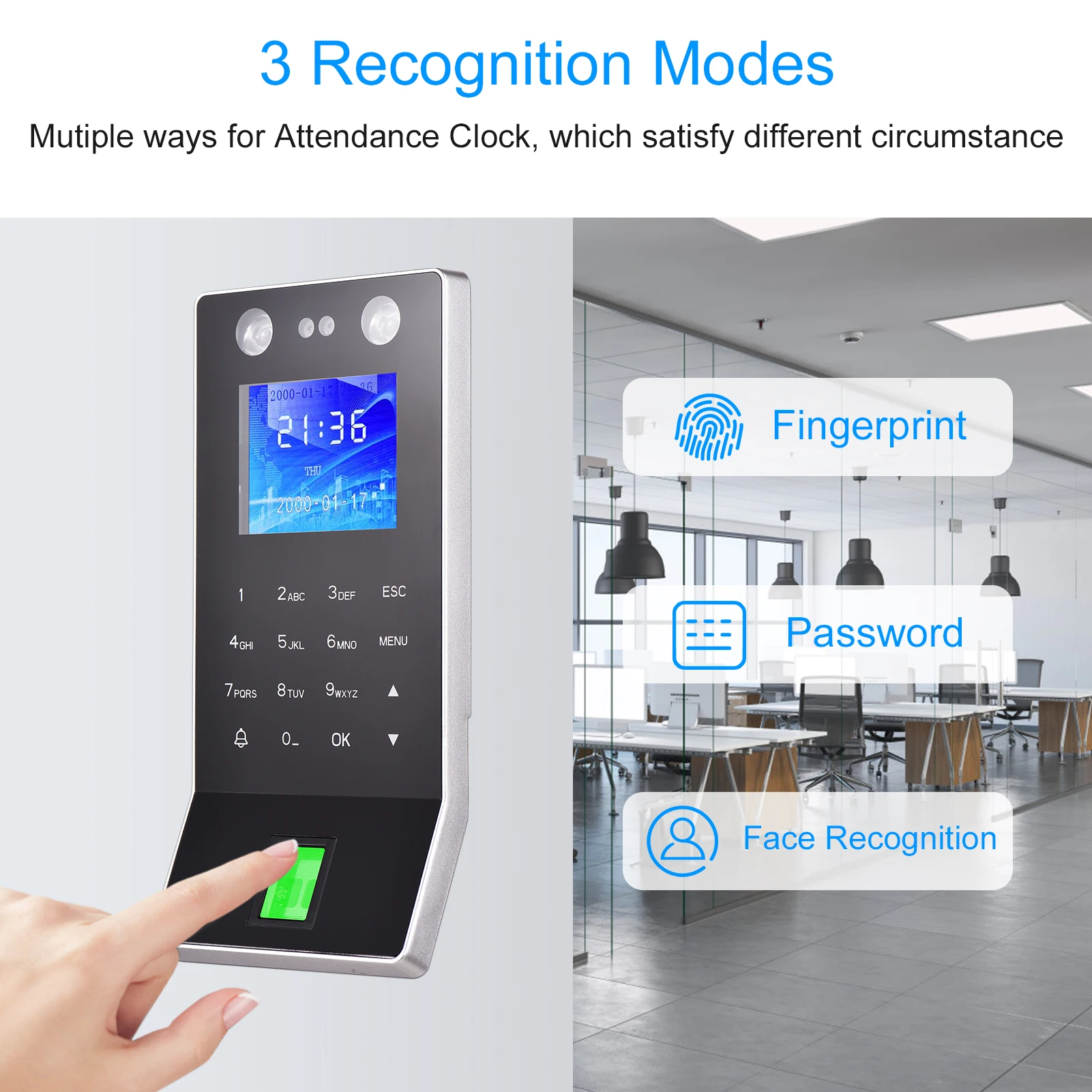 

Face Recognition Fingerprint Password Attendance Machine Access Control Time Clock Recorder Support ID Card Device Employee