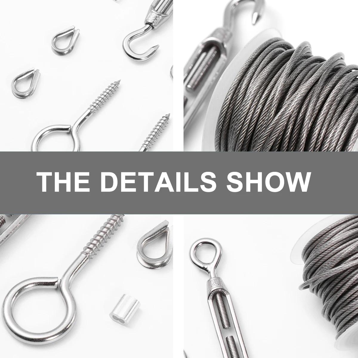 19pcs Stainless Steel Wire Rope Set 304 Tensioner Deck Railing Connection Cable Light Guide Water Rust Corrosion Resistance