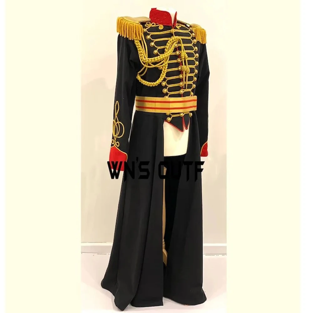 معطف نسائي عام عسكري هوسار معطف زفاف كامل الطول زي جندي الباليه الموسيقي بدلة عسكرية في العصور الوسطى