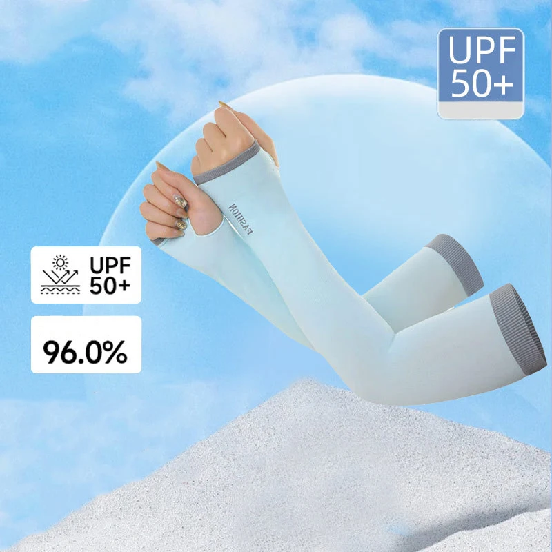 

Ice Silk Sleeves Women Summer Sun Protection Men Fishing Cycling Breathable Two-Finger Non-Slip Gloves Arm Warmer Driving Sleeve