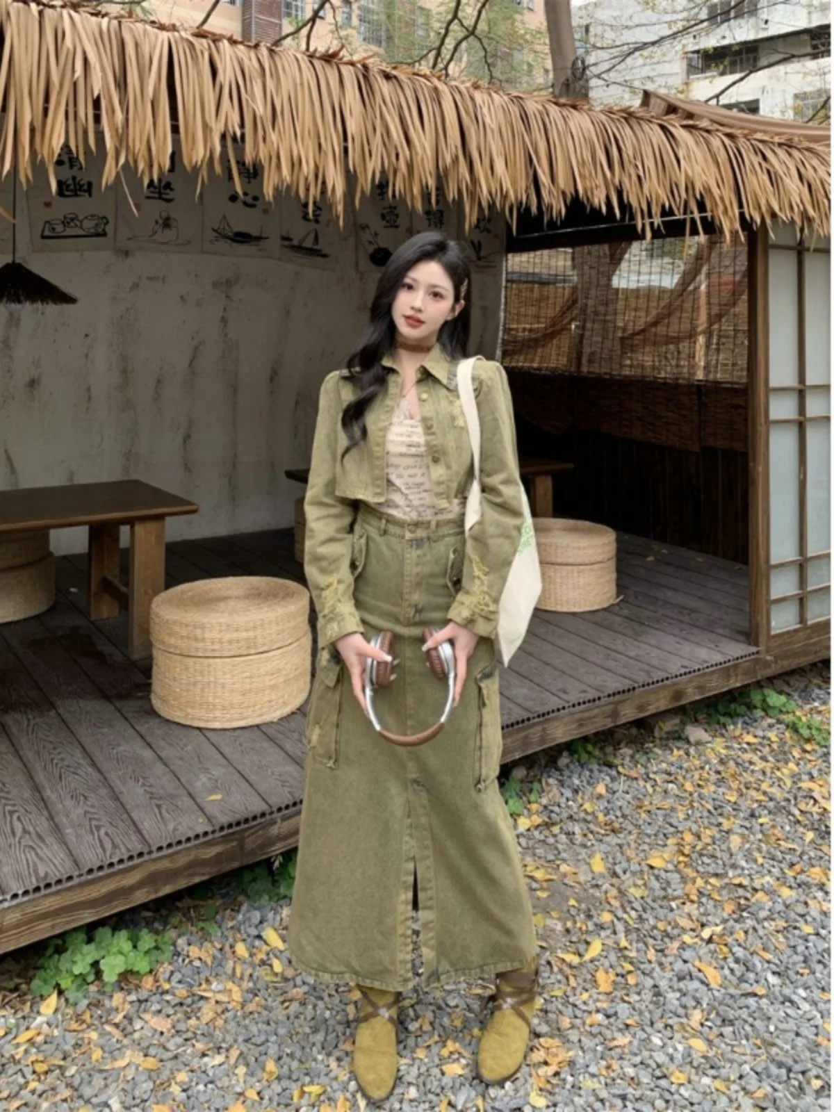 

Women's Green Gothic A-line Skirt Vintage Fashion Aesthetic Y2k Emo Oversize Long Skirt Harajuku Korean Emo Skirt 2000s Clothes