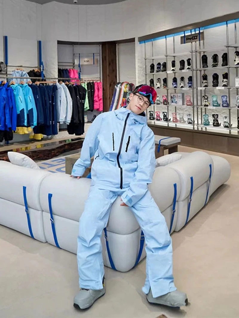 

Blue Winter Ski Suit Men's Cold Resistant Fce Lined Jaet And Pants Set Thiened Polyester Fiber Warm Cleanfit Sle