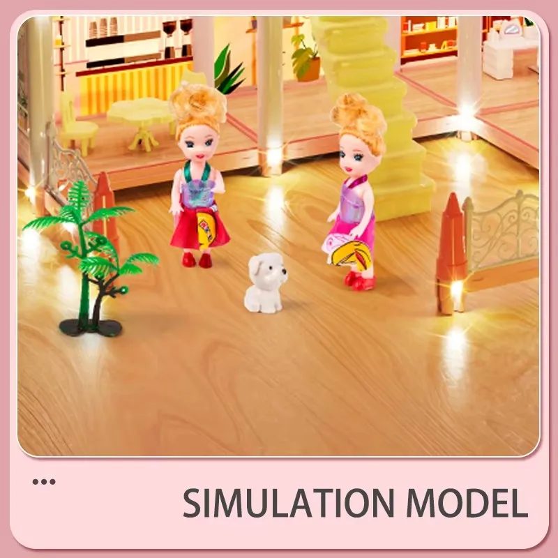 Puppenhäuser 3D montiert Diy Miniaturen Puppenhaus Zubehör Villa Prinzessin Schloss mit LED-Licht Mädchen Geburtstagsgeschenke Spielzeug