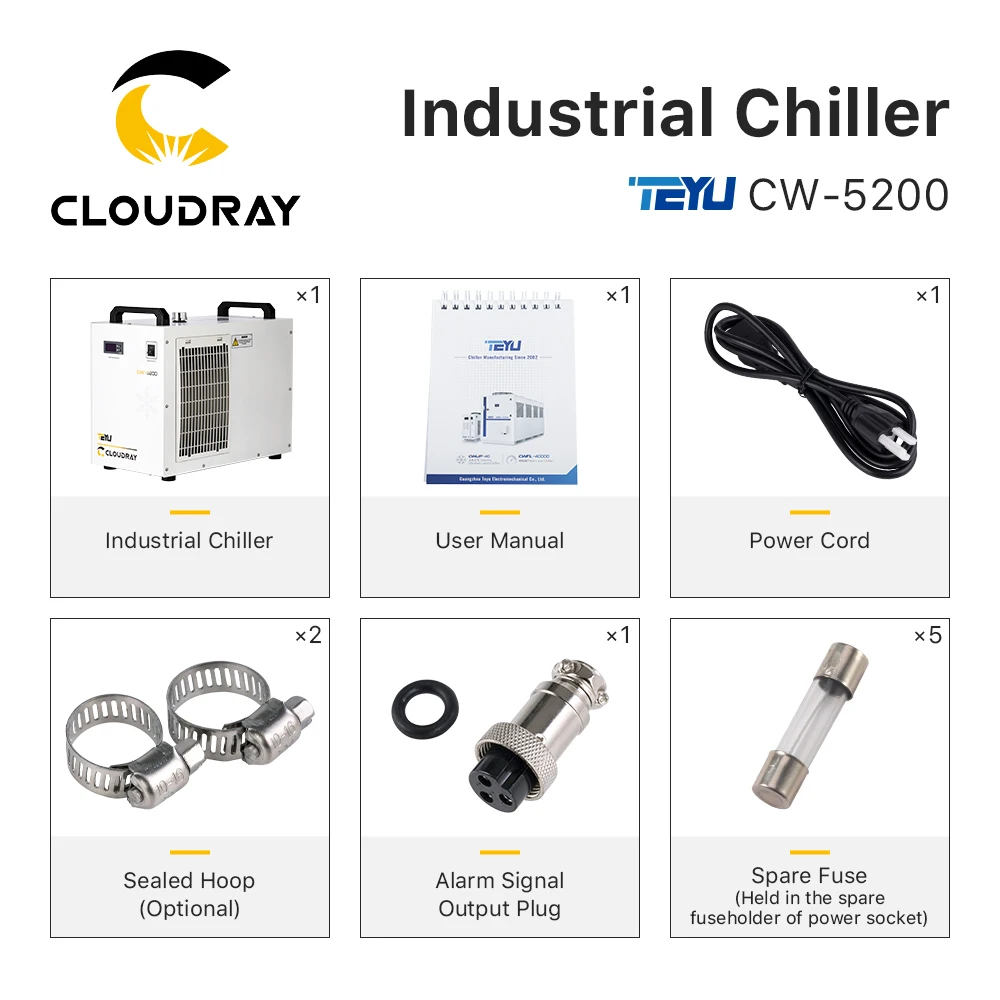 Cloudray Industry Air Water Chiller 50/60Hz S&A CW5200 110V/220V Chiller for CO2 Laser Engraving Cutting Machine Cooling