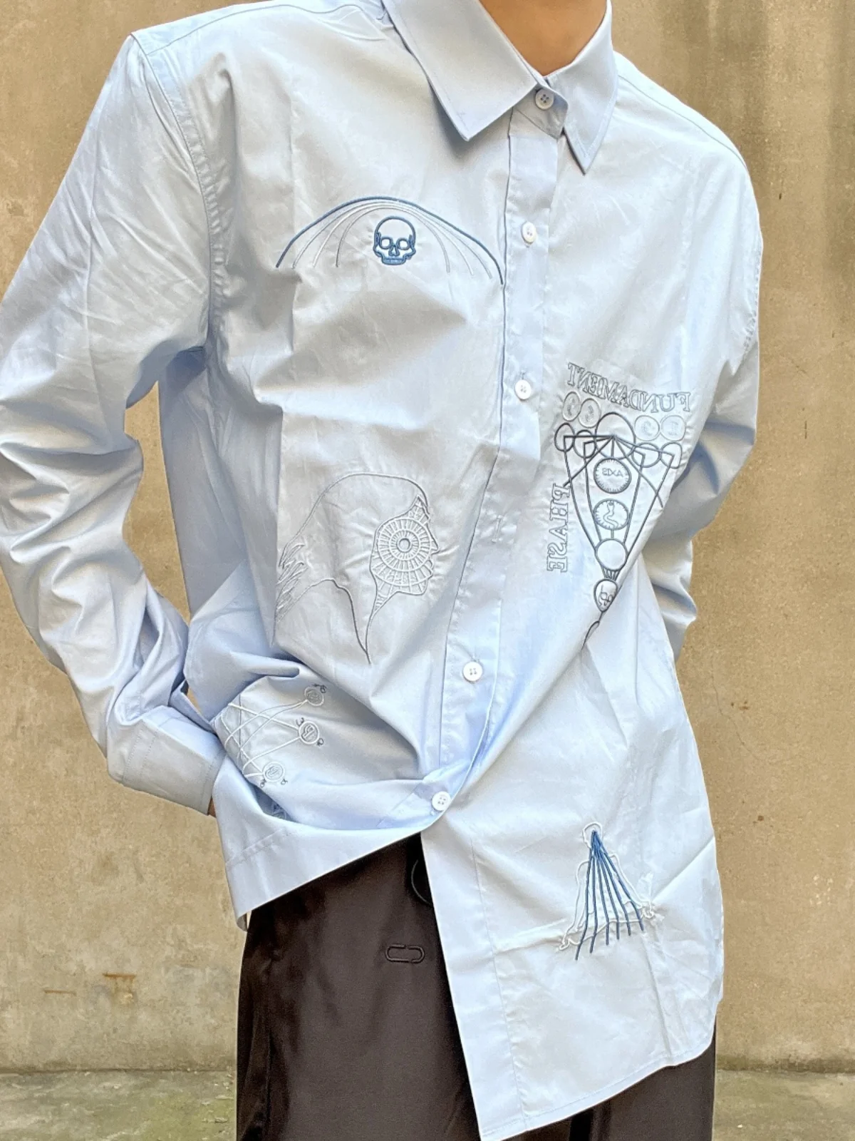 

R Simons Embroidered Vintage Long Sve Casual irt for Young Students Autumn Faion Ox Cloth Loose Fit Cotton 00%