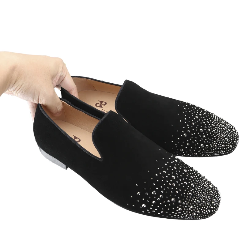 Piergitar Summer Style Sliver Rhinestones Front Toe Men's Moccasins Handmade Slip-On Loafers For Prom And Party Red Color Sole - view 4