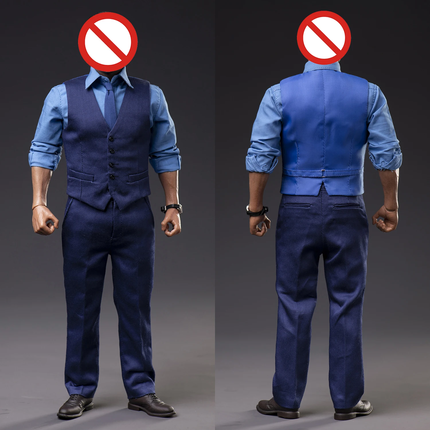 

YUIS CUSTOM TOYS Y001 1/6 Scale Blue Gentleman Suit Shirt Waistcoat Leather Shoes Business Clothes for 12'' AT017 Action Figure