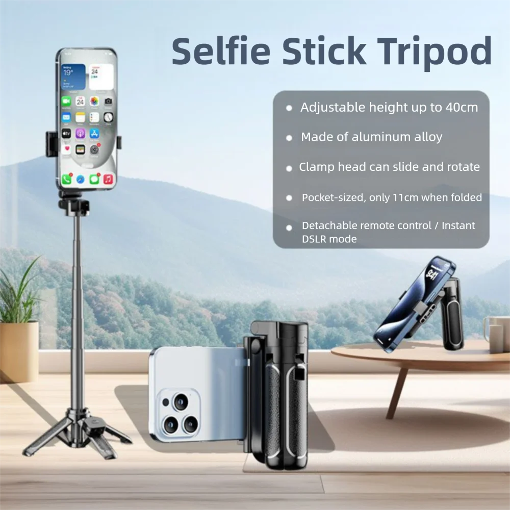 

3 in 1 Mini Selfie Stick Tripod Extendable Grip with Detachable Remote Phone Tripod Multifunctional Adjustable