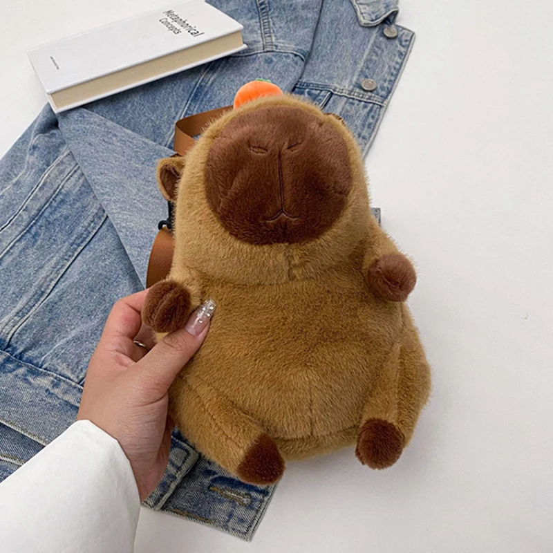 Kawaii Capybara Plush Backpack Cute Kids Dolls Double Shoulder Bag Fashion Mini Crossbody Gift For Girlfriends