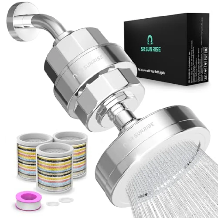 

Filtered Shower Head with 3 Replaceable Filter Cartridges 20+3 Stage Shower Filter Head for Hard Water High Pressure Shower Hea