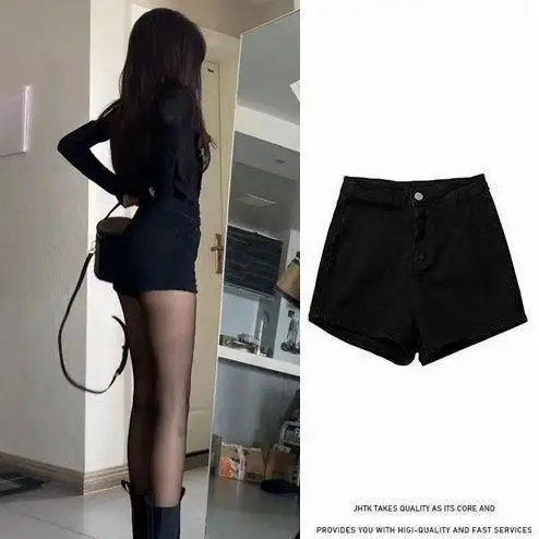 

Женские черные джинсовые шорты с высокой талией, облегающие, эластичные, универсальные, летние, новый стиль, модные шорты-юбка