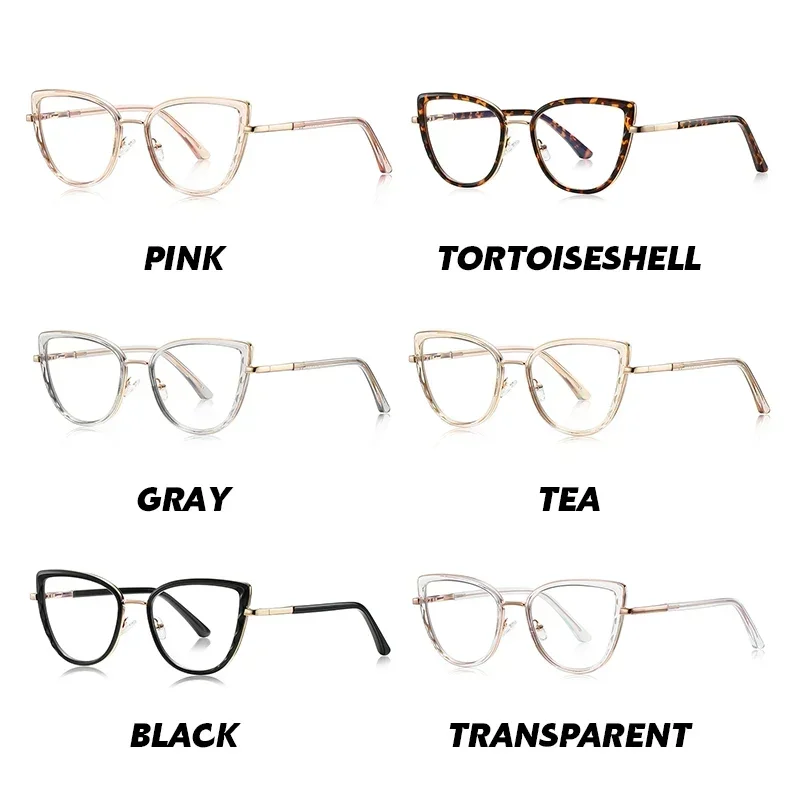 Ollymurs Anti Blue Light Glasses Progressive Reading Glasses Photochromic Myopia Women Cat Eye  Hyperopia Eyeglasses