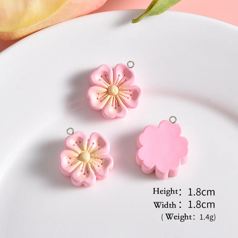 10Pcs Cute Pink Flowers Cake Donut Series Resin Charms Cherry Blossom Earring Keychain Pendants for Jewelry Making DIY Accessory