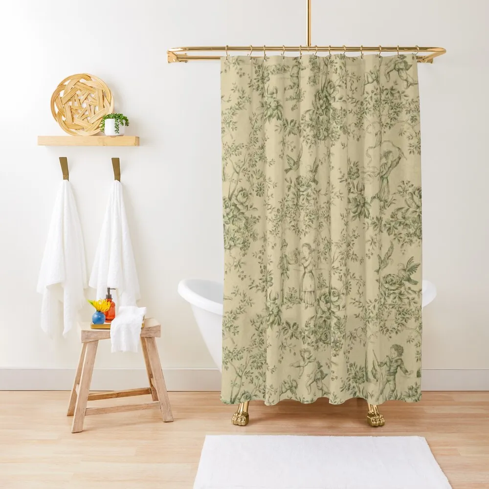 

Green Toile de Jouy Shower Curtain Shower Bath Shower For Bathroom Bathtub Bathroom And Curtain