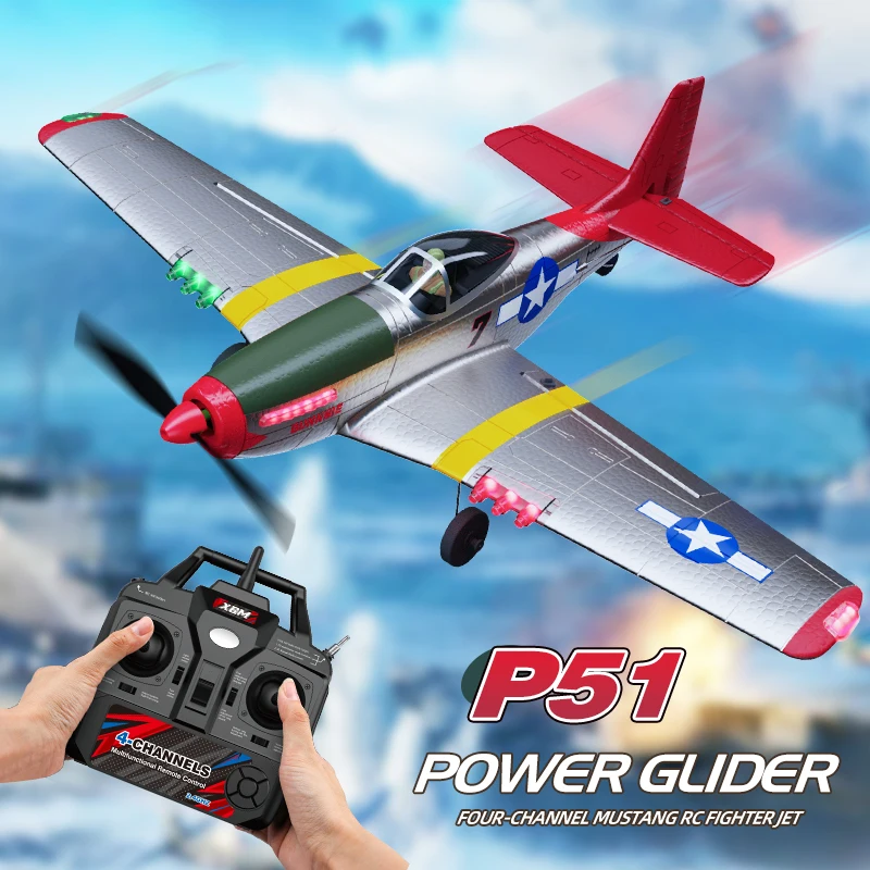 

P51 Mustang 4CH RC Airplane 2.4G Electric Foam Fixed-Wing Fighter Model Aircraft Easy Fly Glider Toy for Beginners Kids Gift