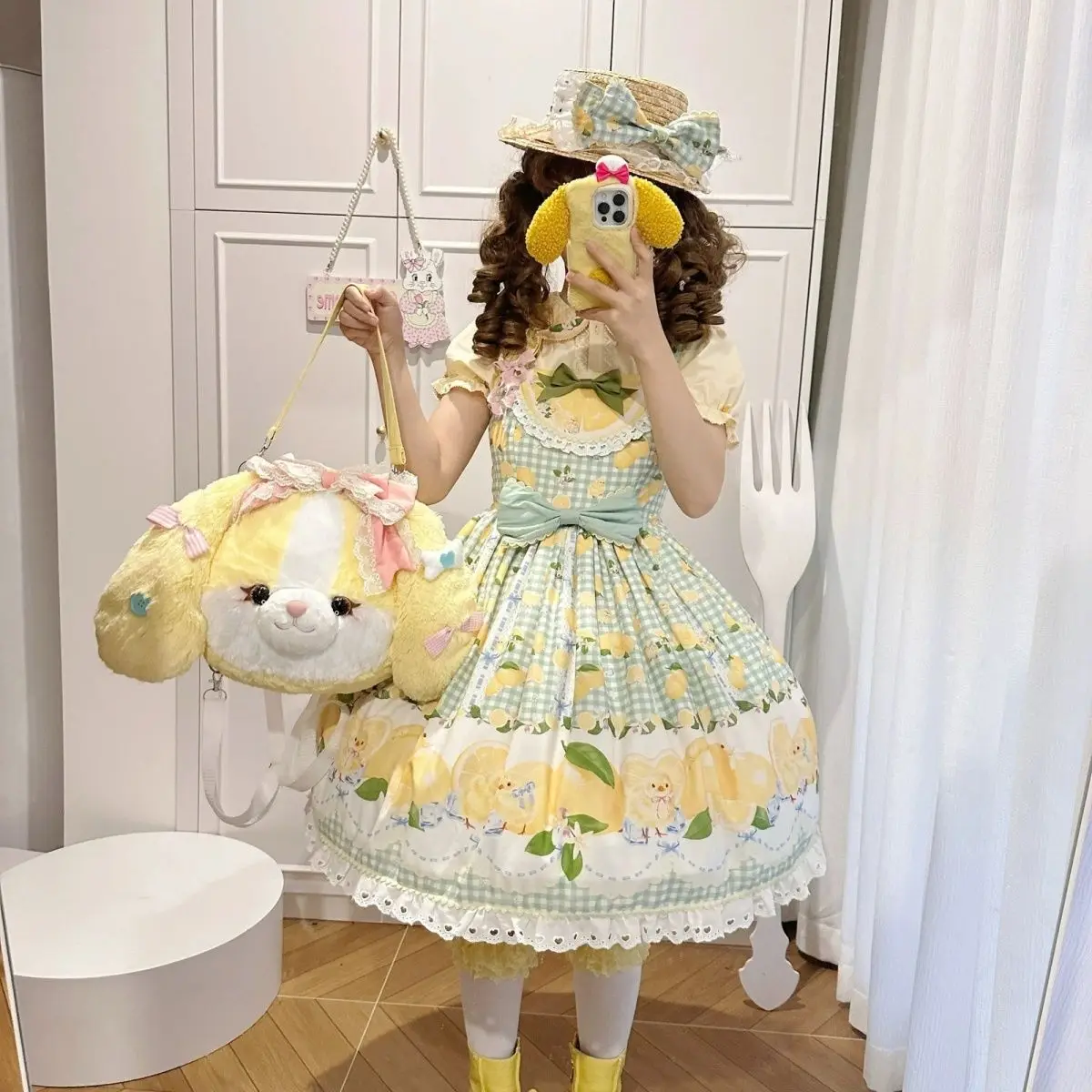 MAGOGO Lolita Cute Plush Dog Backpack Y2k Sweet Spicy JK Girl Soft Kawaii Doll Bag Japanese Harajuku Big Face Shoulders Bag