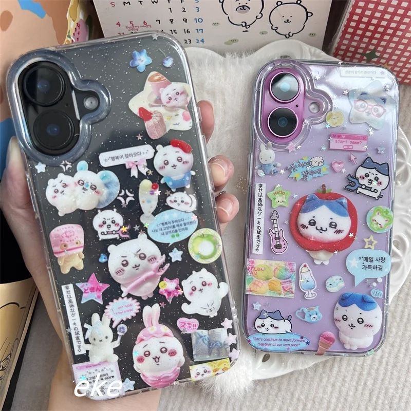 Japanese Korean Anime Chiikawa Strawberry Shining Phone Case For iPhone XR XS MAX 11 12 13 14 15 16 17 Pro Max 7 8 Plus Mini Y2K - náhled 2