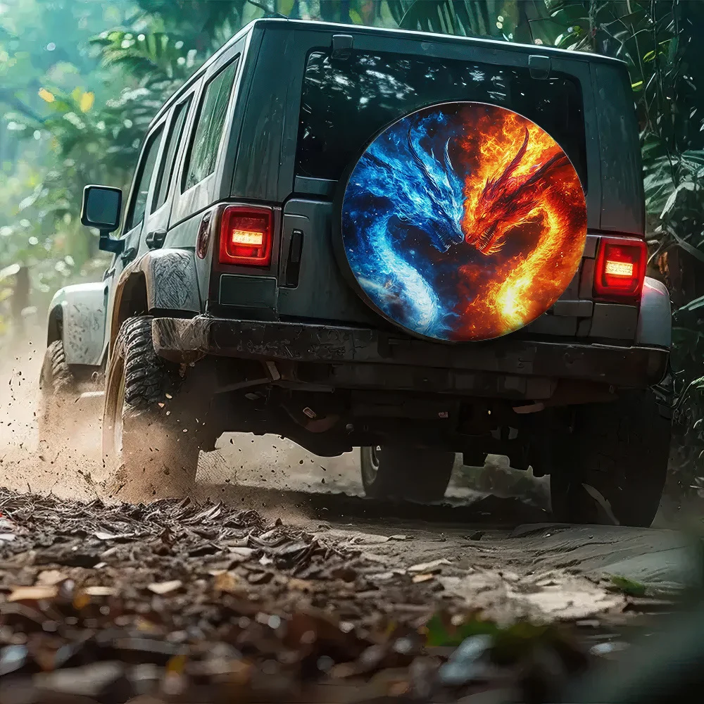 1pc, Easy To Install Tire Covers Phoenix_ Water And Fire Effects Fabric,Without Electricity New Year Gifts Perfect For Wind Vent