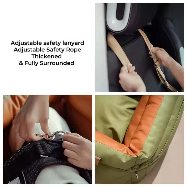 Luxury Modern Faux Leather Dog Beds Customized Logo Rectangle Pet Car Seat Booster With Safety Buckles Double Seat Design