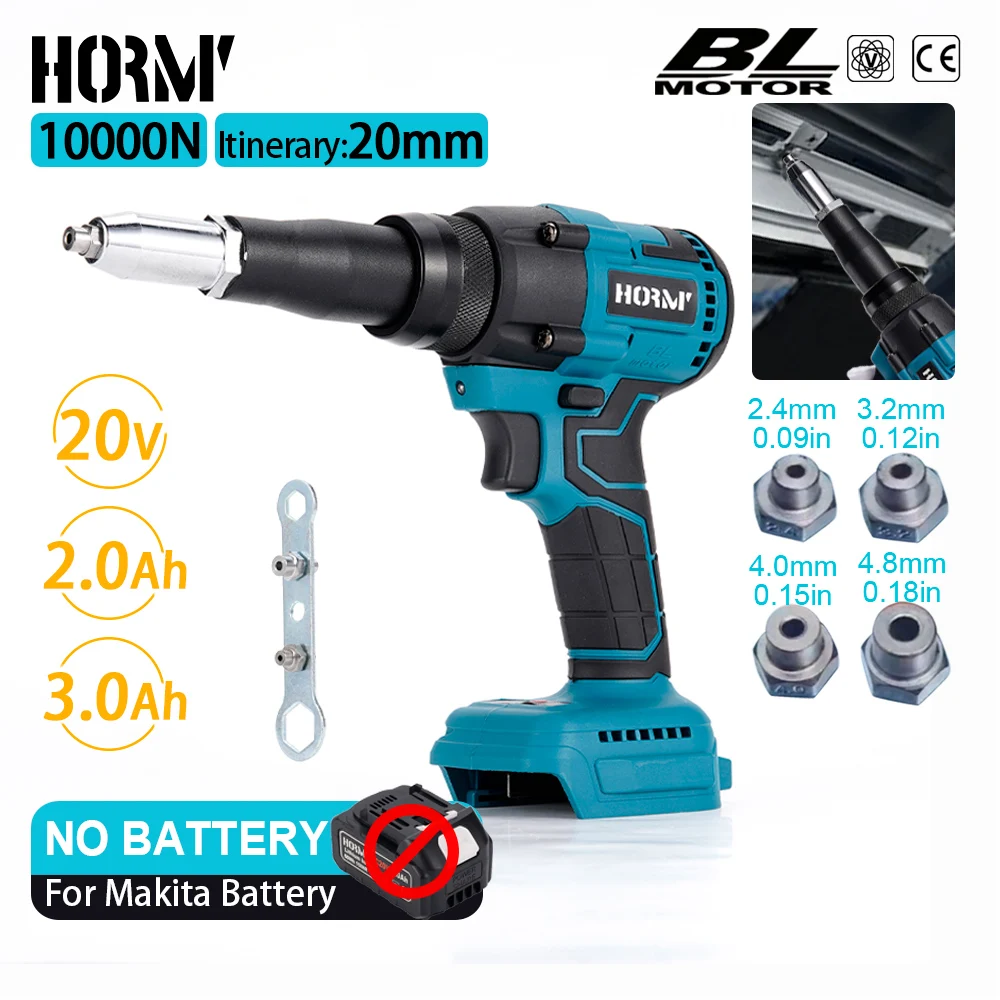 Hormy Brushless Electric Rivet Gun Cordless Rivet Nut Gun LED Auto Rivet Drill Rechargeable Power Tool For Makita No Battery