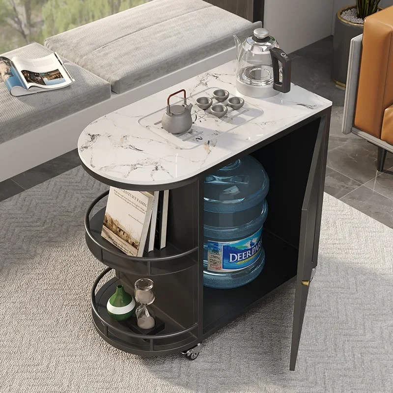 Mobile tea table trolley living room light luxury rock slab tea cabinet balcony