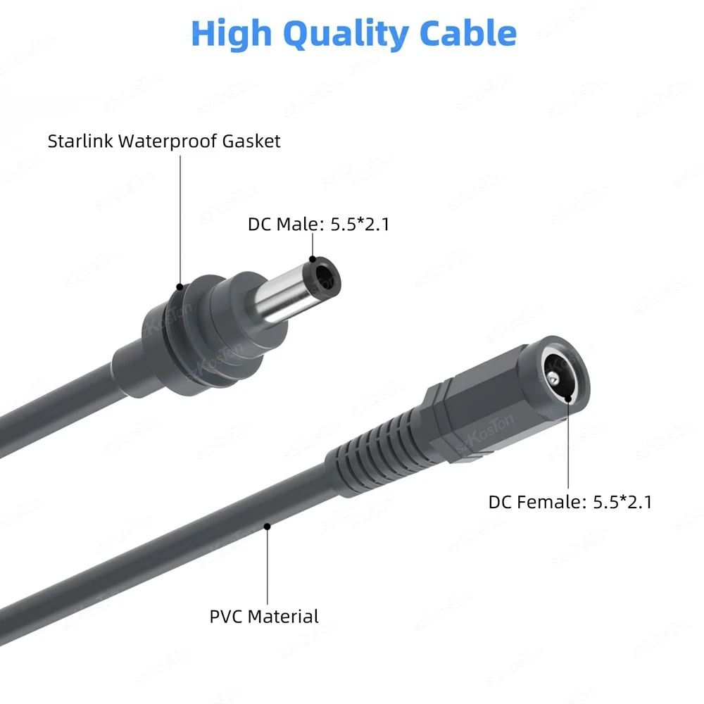 DC Male to DC Female Extension Power Cable Cord for Starlink Mini 3M/5M/10M Extension Cable Use 20V/65W+ PD Source Plug and Play