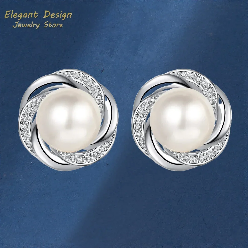 

High-end 16.8 Point Moissanite Earring, Inlaid 8mm Freshwater Pearl Plum Blossom Platinum Pt950 Earrings for Ladies Women Gifts