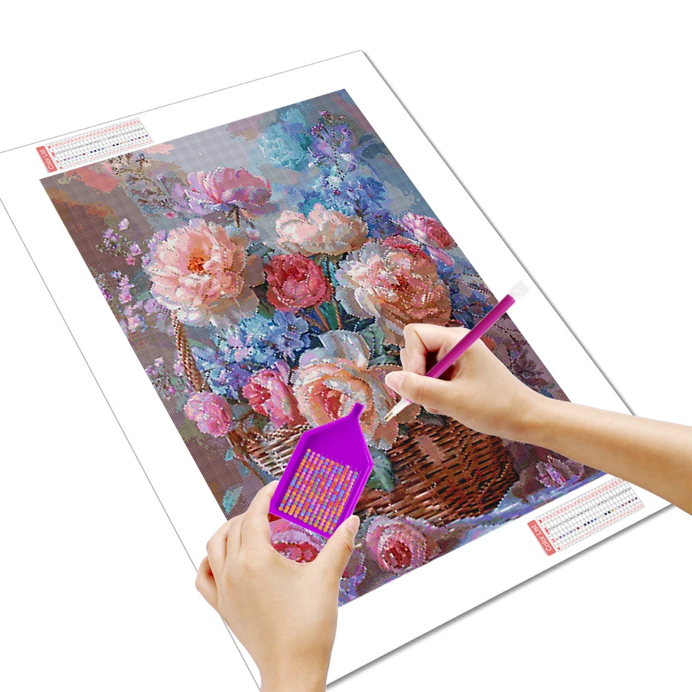 Huacan Full Square Round Drill Diamond Painting Peony Flower Basket Diamond Mosaic Art Decorative Paintings