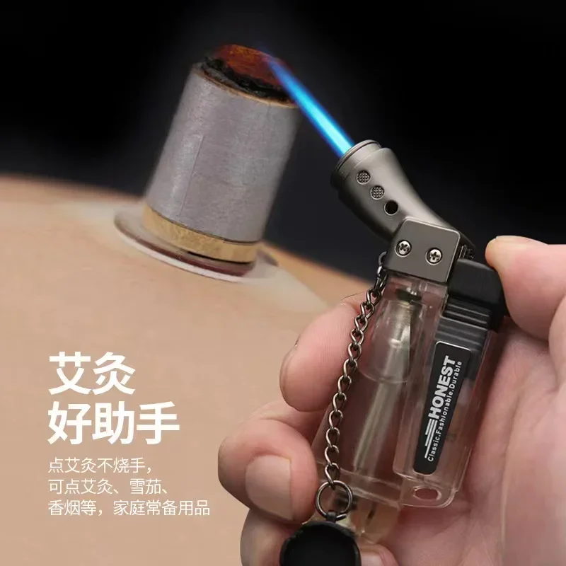 Baicheng Stone Wolf No.2 Transparent Blue Flame Direct Jet Lighter Moxibustion Cigarette Cigar Windproof Bend Small Spray Gun