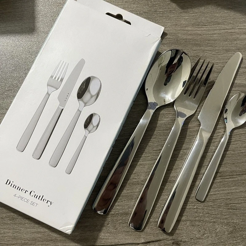 

Stainless Steel Cutlery Set 4 Piece Dinner Knife Fork Spoon Dessert Steak Utensils Modern Design For Home Restaurant Gift