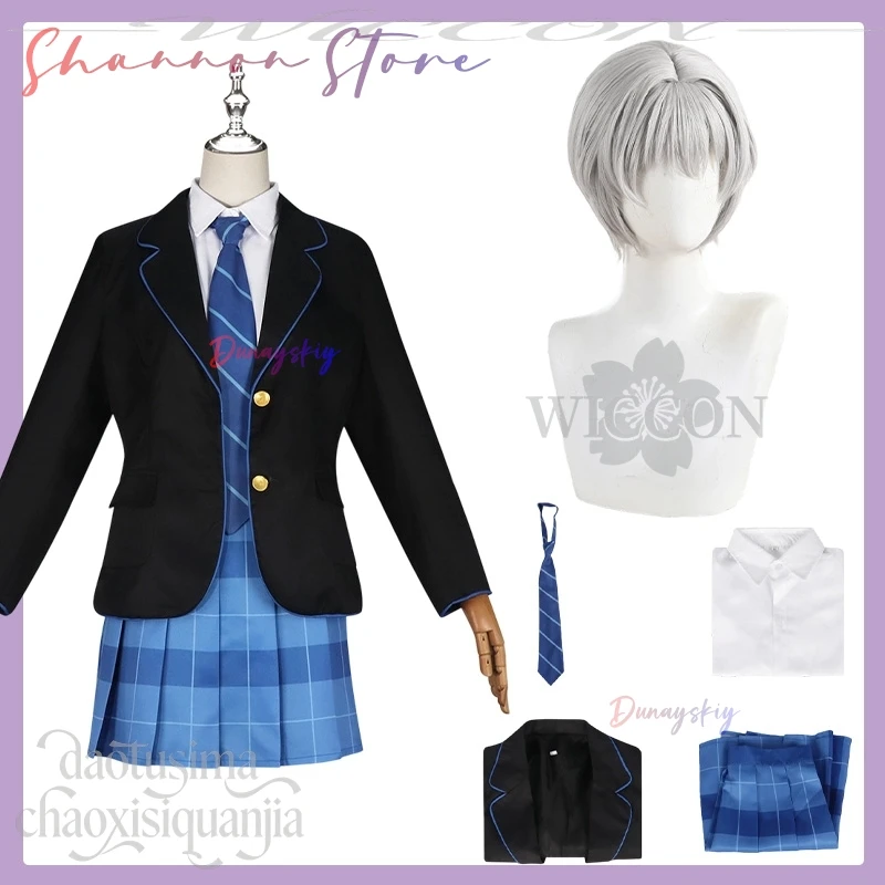 

Anime Chitose-kun Wa Ramunebin No Naka Cosplay Nishino Asuka Costume Kawaii JK School Uniform Blue Plaid Skirt Halloween Party