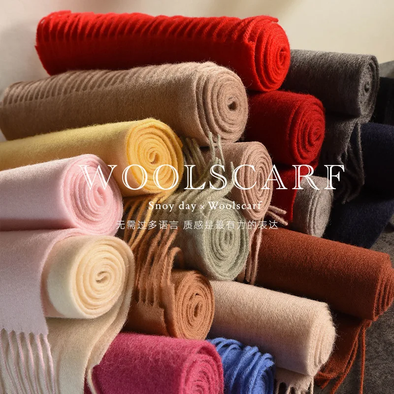 Wool Scarf Blue Pure Soft Elegant Winter Lightweight Solid Wrap Neck Warmer for Women Daily Office Casual Travel