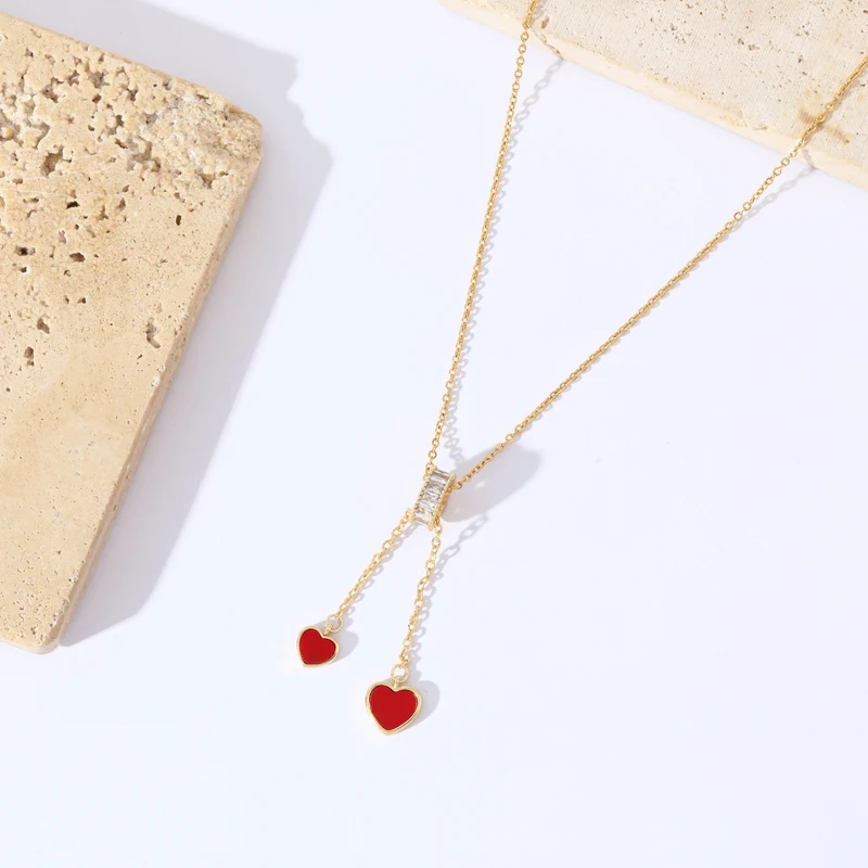 EILIECK 316L Stainless Steel Red Double Heart Pendant Pendant Necklace For Women Fashion New Gift Neck Chain Waterproof Jewelry
