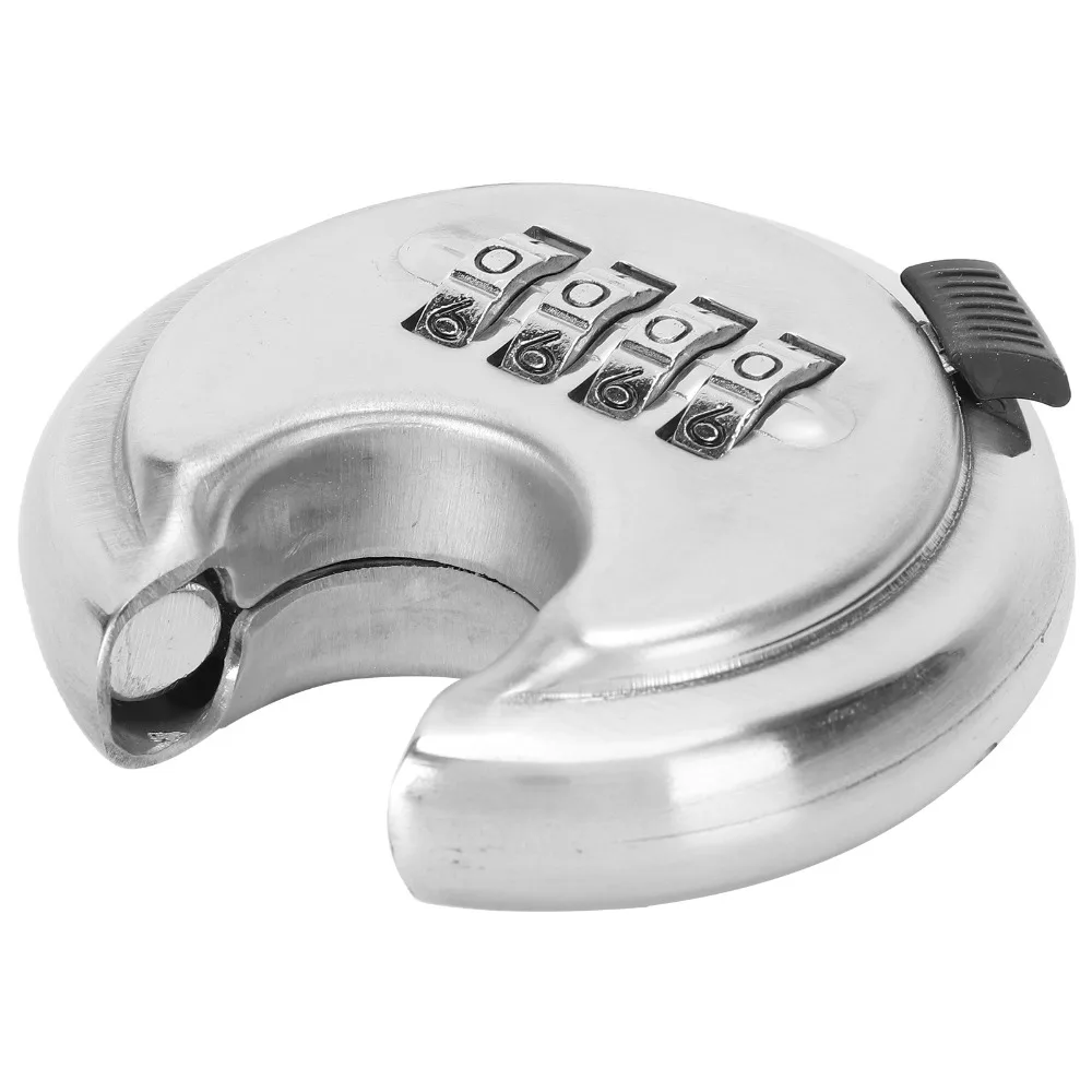 

Durable Construction 4 Digit Combination Disc Padlock Disc Shape Keyless Lock Hardened Steel Shackle Lock Storage Unit