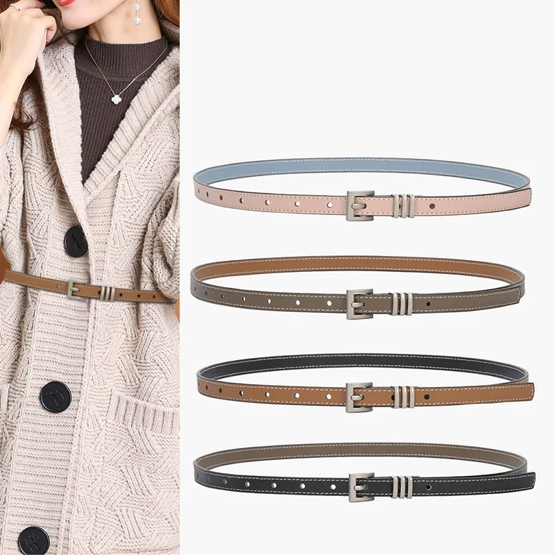 

Genuine leather women's small belt, fashionable and versatile thin belt, decorative ins style retro simple belt