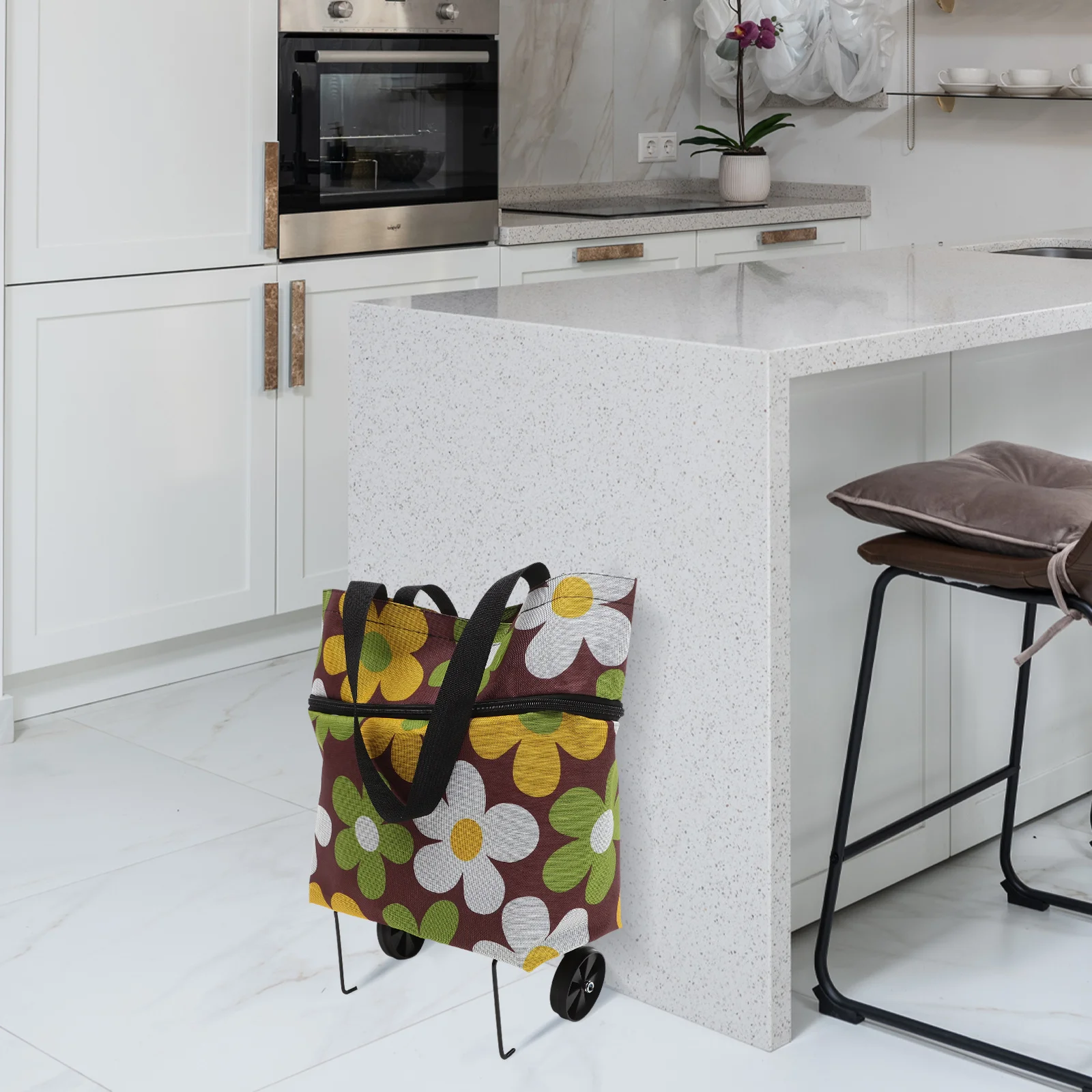 حقيبة تسوق قابلة للطي مع عجلات حقيبة بقالة خفيفة الوزن وقابلة لإعادة الاستخدام للسوبر ماركت للاستخدام المنزلي في الهواء الطلق عربة التسوق