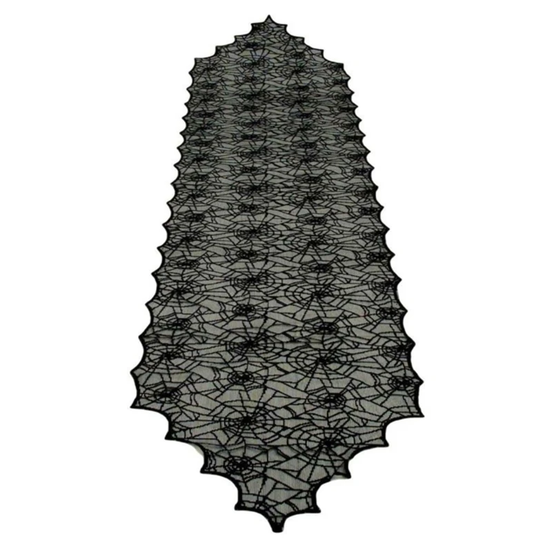 Halloween Themed Black Laces Spiders Webs Table Runner, Soft Touches Decorative A0KC